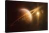 Saturn in Outer Space Against Sun and Star Field-null-Stretched Canvas