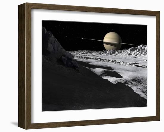 Saturn's Moon, Tethys, Is Split by an Enormous Valley Called Ithaca Chasma-Stocktrek Images-Framed Photographic Print