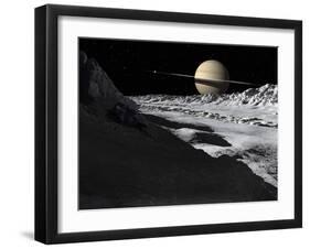 Saturn's Moon, Tethys, Is Split by an Enormous Valley Called Ithaca Chasma-Stocktrek Images-Framed Photographic Print