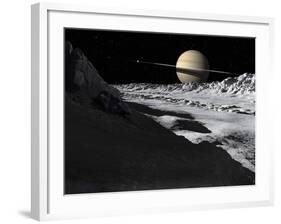 Saturn's Moon, Tethys, Is Split by an Enormous Valley Called Ithaca Chasma-Stocktrek Images-Framed Photographic Print