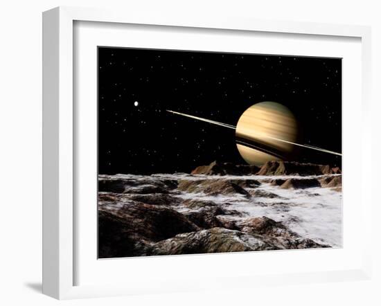 Saturn Seen from the Surface of its Moon, Rhea-Stocktrek Images-Framed Photographic Print