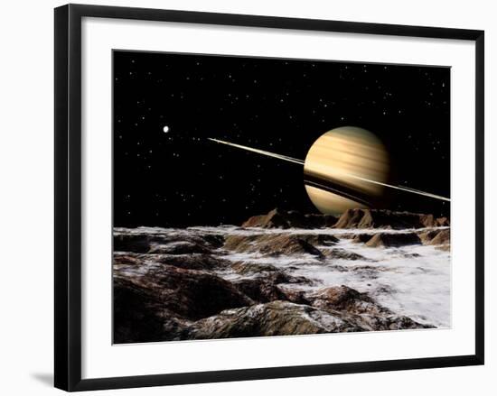 Saturn Seen from the Surface of its Moon, Rhea-Stocktrek Images-Framed Photographic Print