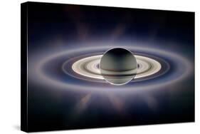 Saturn Silhouetted, Cassini Image-null-Stretched Canvas