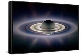 Saturn Silhouetted, Cassini Image-null-Framed Stretched Canvas