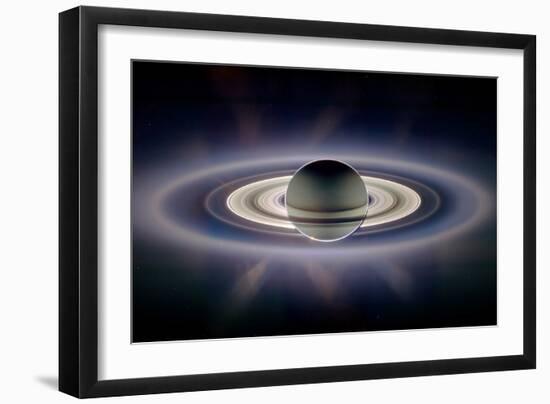 Saturn Silhouetted, Cassini Image-null-Framed Premium Photographic Print