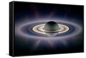 Saturn Silhouetted, Cassini Image-null-Framed Stretched Canvas
