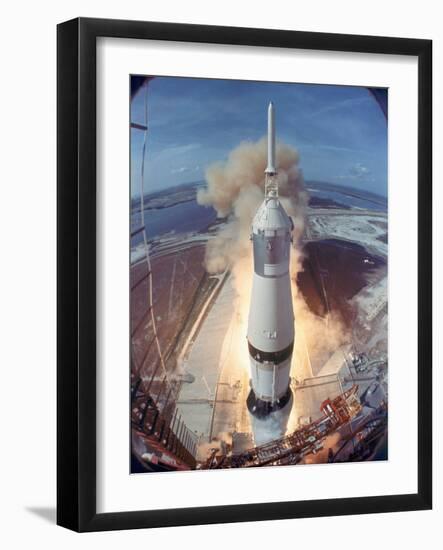 Saturn V Rocket Lifting the Apollo 11 Astronauts Towards Their Manned Mission to the Moon-Ralph Morse-Framed Photographic Print