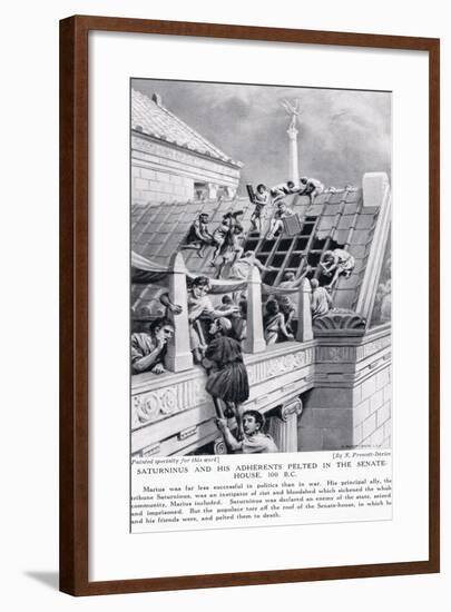 Saturninus and His Adherents Pelted in the Senate House 100 BC-Norman Prescott Davies-Framed Giclee Print