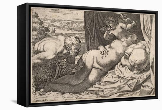 Satyr and Nymph-Agostino Carracci-Framed Stretched Canvas