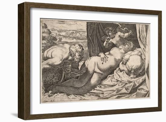 Satyr and Nymph-Agostino Carracci-Framed Giclee Print