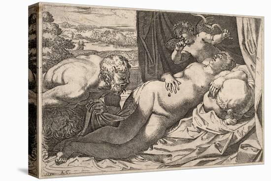 Satyr and Nymph-Agostino Carracci-Stretched Canvas