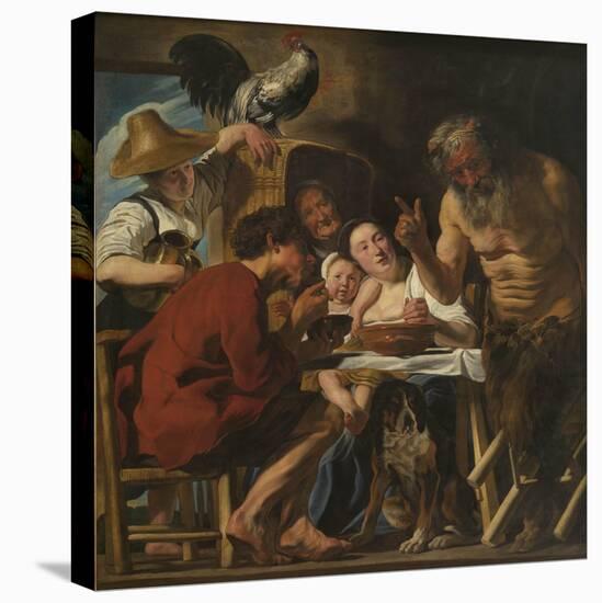 Satyr and Peasant Family-Jacob Jordaens-Stretched Canvas