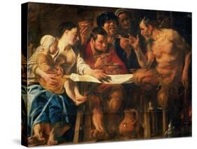 Satyr in Peasant's House-Jacob Jordaens-Stretched Canvas