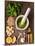 Sauce Pesto and its Ingredients on Rough Wood-Andrii Gorulko-Mounted Photographic Print