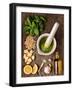 Sauce Pesto and its Ingredients on Rough Wood-Andrii Gorulko-Framed Photographic Print