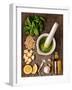 Sauce Pesto and its Ingredients on Rough Wood-Andrii Gorulko-Framed Photographic Print