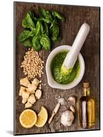 Sauce Pesto and its Ingredients on Rough Wood-Andrii Gorulko-Mounted Photographic Print