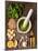 Sauce Pesto and its Ingredients on Rough Wood-Andrii Gorulko-Mounted Photographic Print