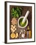 Sauce Pesto and its Ingredients on Rough Wood-Andrii Gorulko-Framed Photographic Print