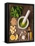 Sauce Pesto and its Ingredients on Rough Wood-Andrii Gorulko-Framed Stretched Canvas