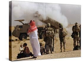 Saudi Arabia Army Soldiers Watching Multiple Rocket Launch System-Bob Daugherty-Stretched Canvas