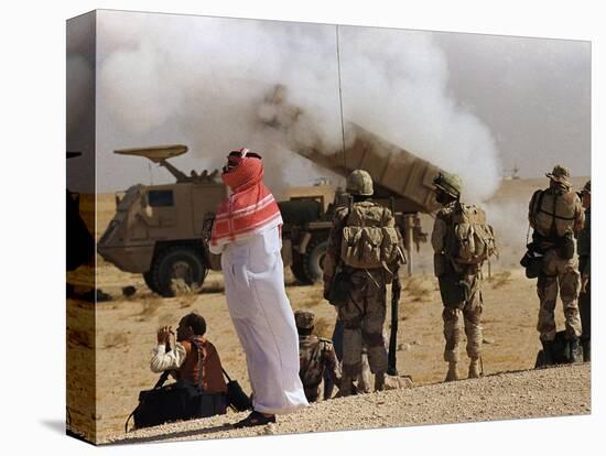 Saudi Arabia Army Soldiers Watching Multiple Rocket Launch System-Bob Daugherty-Stretched Canvas