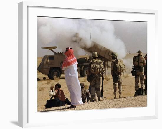 Saudi Arabia Army Soldiers Watching Multiple Rocket Launch System-Bob Daugherty-Framed Photographic Print