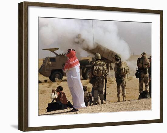 Saudi Arabia Army Soldiers Watching Multiple Rocket Launch System-Bob Daugherty-Framed Photographic Print