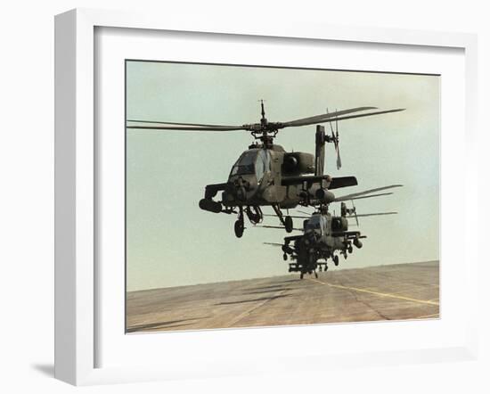 Saudi Arabia Army U.S. Forces Apache Assault Helicopters Kuwait Crisis-Bob Daugherty-Framed Premium Photographic Print