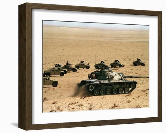 Saudi Arabia Army U.S Forces Maneuver Exercise Kuwait Crisis-Tannen Maury-Framed Premium Photographic Print