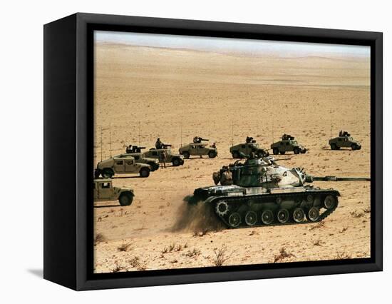 Saudi Arabia Army U.S Forces Maneuver Exercise Kuwait Crisis-Tannen Maury-Framed Stretched Canvas