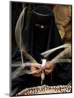 Saudi Woman Works to Demonstrate Her Craft as She Makes a Cane Box at a Fair in Riyadh-null-Mounted Photographic Print