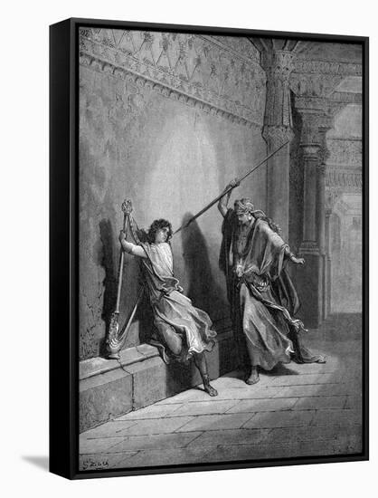 Saul attempts to kill David-Gustave Dore-Framed Stretched Canvas