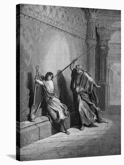 Saul attempts to kill David-Gustave Dore-Stretched Canvas