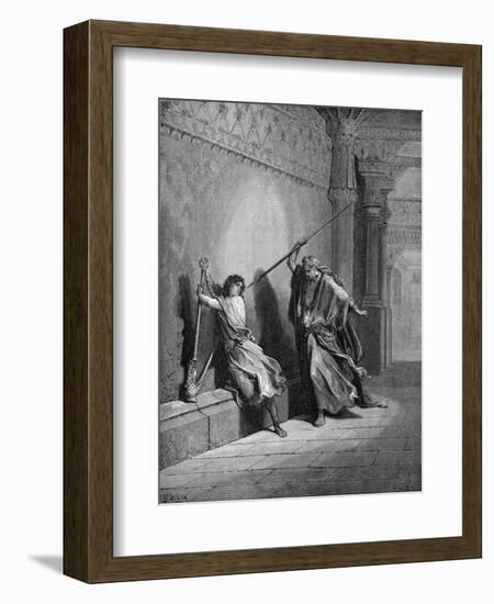 Saul attempts to kill David-Gustave Dore-Framed Giclee Print