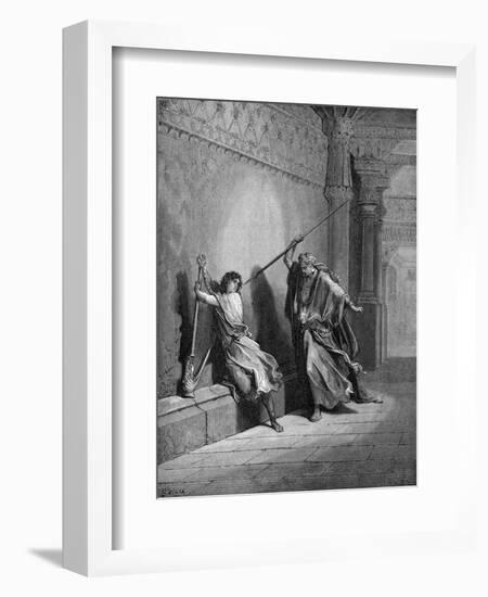 Saul attempts to kill David-Gustave Dore-Framed Giclee Print