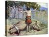 Saul sacrifices the oxen by J James Tissot - Bible-James Jacques Joseph Tissot-Stretched Canvas