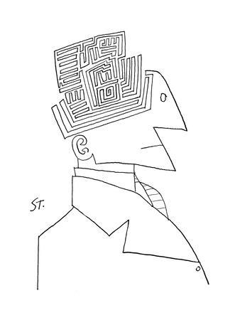 Bust of man. The top of his head is a maze. - New Yorker Cartoon