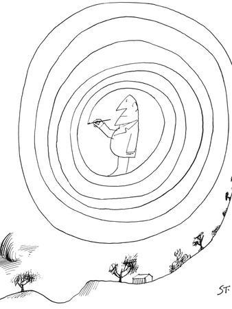 Man has drawn himself inside of a swirl. - New Yorker Cartoon