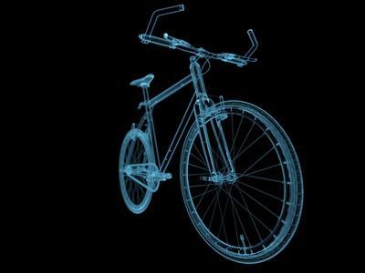 Bicycle X-Ray Blue Transparent Isolated on Black