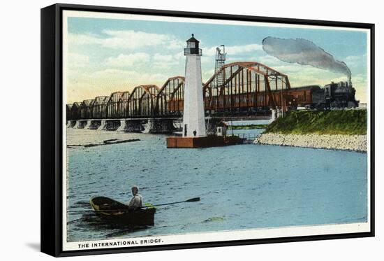Sault Ste. Marie, Michigan - International Bridge Scene-Lantern Press-Framed Stretched Canvas