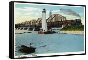 Sault Ste. Marie, Michigan - International Bridge Scene-Lantern Press-Framed Stretched Canvas
