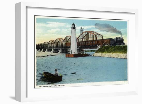 Sault Ste. Marie, Michigan - International Bridge Scene-Lantern Press-Framed Art Print