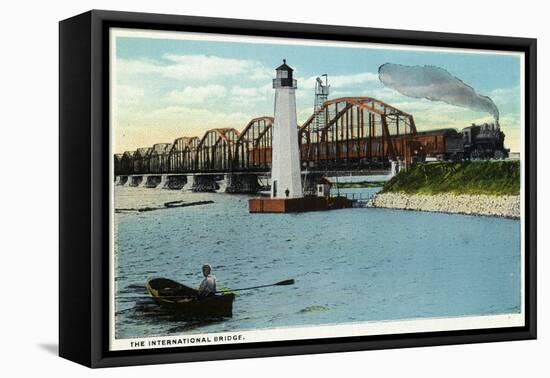 Sault Ste. Marie, Michigan - International Bridge Scene-Lantern Press-Framed Stretched Canvas