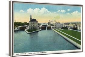 Sault Ste. Marie, Michigan - View of the Soo-Michigan Locks from the Eastern Approach-Lantern Press-Framed Art Print