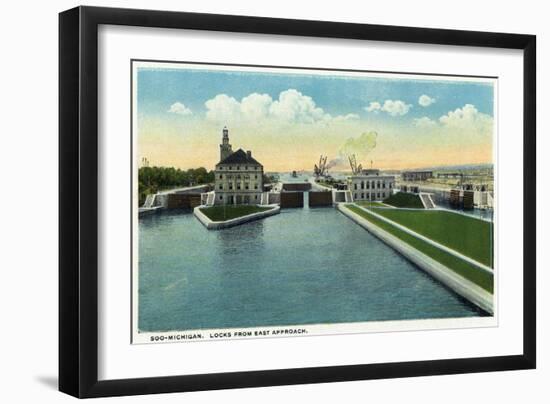 Sault Ste. Marie, Michigan - View of the Soo-Michigan Locks from the Eastern Approach-Lantern Press-Framed Art Print