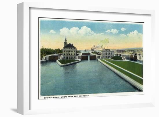 Sault Ste. Marie, Michigan - View of the Soo-Michigan Locks from the Eastern Approach-Lantern Press-Framed Art Print