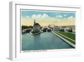 Sault Ste. Marie, Michigan - View of the Soo-Michigan Locks from the Eastern Approach-Lantern Press-Framed Art Print