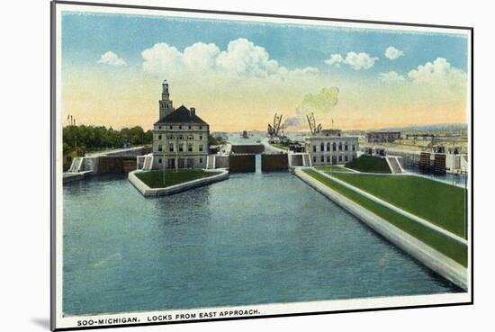 Sault Ste. Marie, Michigan - View of the Soo-Michigan Locks from the Eastern Approach-Lantern Press-Mounted Art Print