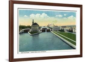 Sault Ste. Marie, Michigan - View of the Soo-Michigan Locks from the Eastern Approach-Lantern Press-Framed Premium Giclee Print